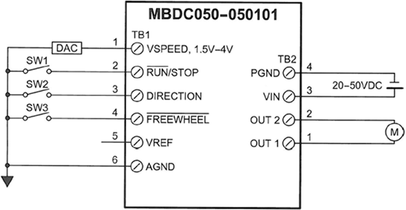 Brush DC Motors - MBDC050-050101 Hookup Drawing